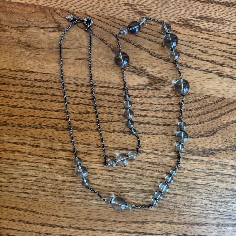 J.Crew | Glass Bauble Station Necklace | Gunmetal Grey | 34” Length